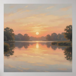 Affiche Reflet du lac à l'heure dorée Impressionniste 