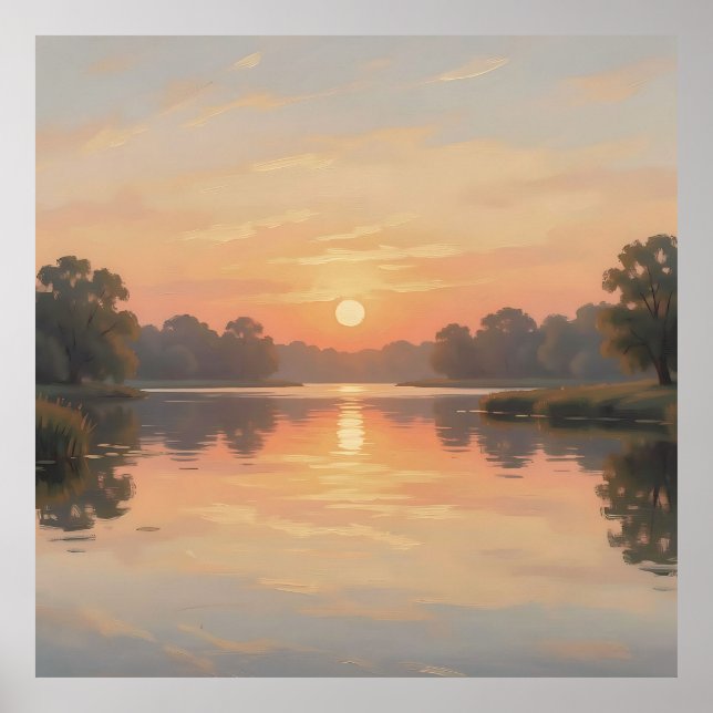Affiche Reflet du lac à l'heure dorée Impressionniste  (Devant)