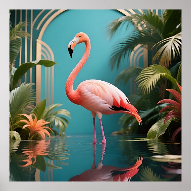 Affiche Reflet Tropical Flamant Rose (Devant)