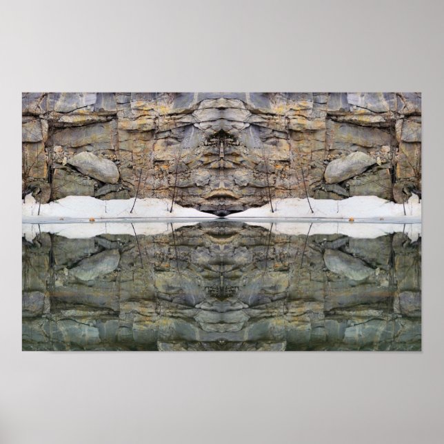 Affiche Reflets de mur de roche dans l'étang Miroir d'art (Devant)