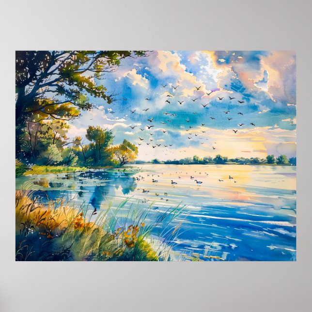 Affiche Reflets du coucher de soleil sur l'aquarelle de Ha (Devant)
