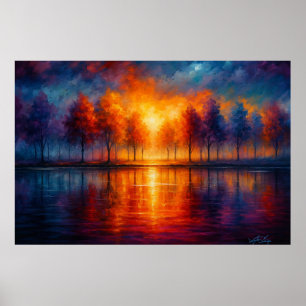 Affiche Reflets du coucher de soleil sur le lac d'automne