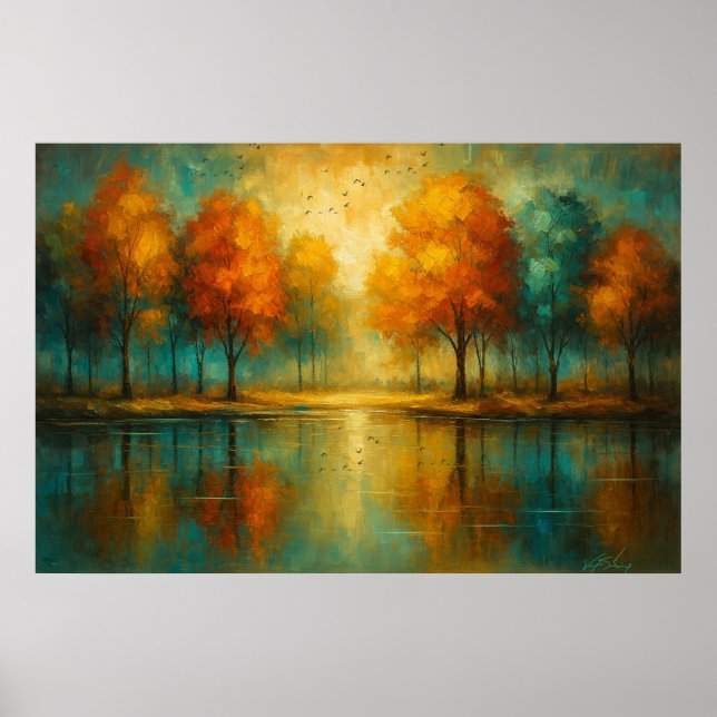 Affiche Reflets sarcelle et lumière dorée de la radiance d (Devant)