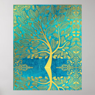Affiche Réflexion de l'arbre d'or sur Blue Peacock