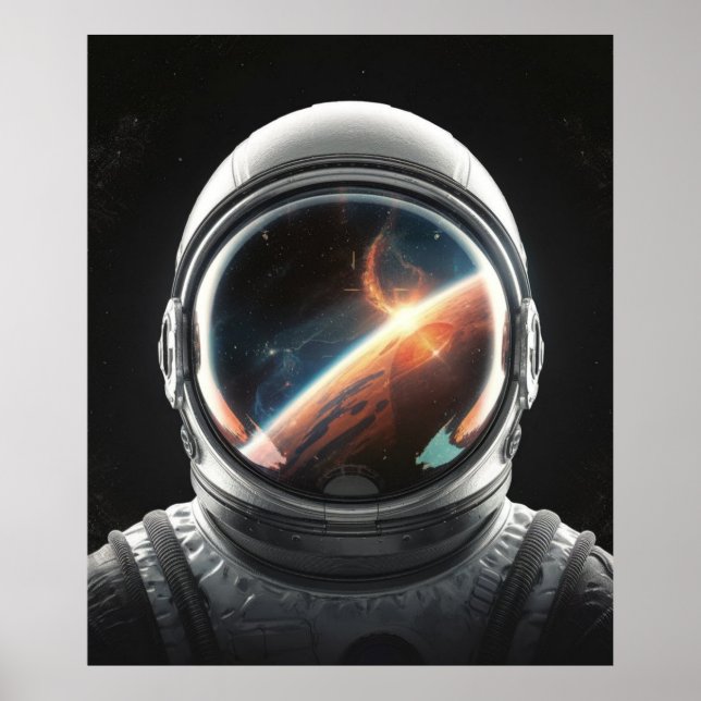 Affiche Réflexion du casque de l'astronaute de l'univers (Devant)