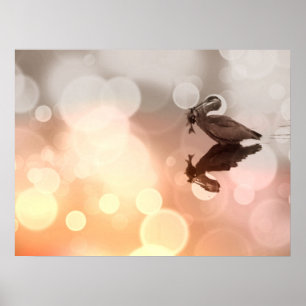 Affiche Réflexion du Grand Héron Bleu Sunrise