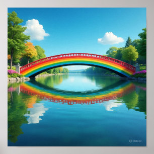 Affiche Réflexion du pont arc-en-ciel courbe