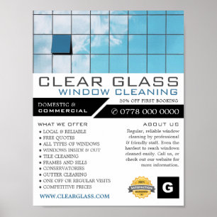 Affiche Réflexion, Nettoyeur De Fenêtres, Publicité De Net