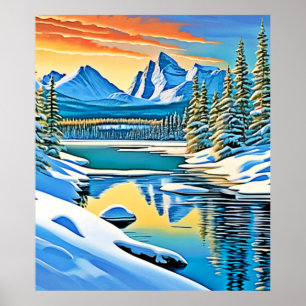 Affiche Réflexion sur la montagne neigeuse