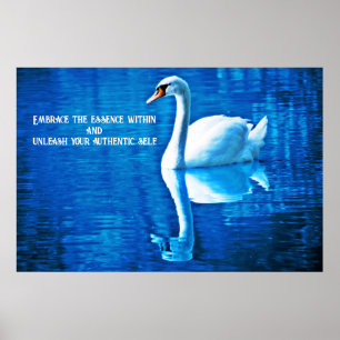 Affiche Réflexion sur le cygne inspiré bleu et blanc