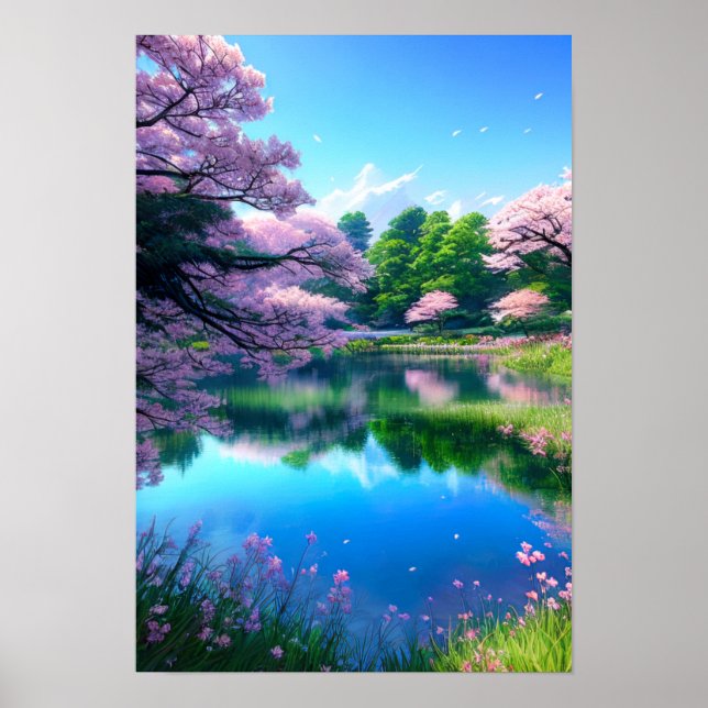 Affiche Réflexion sur le lac, Ciel bleu (Devant)