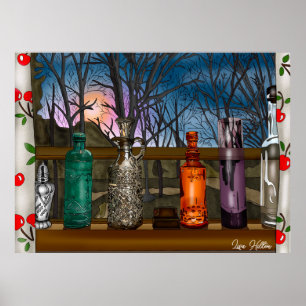 Affiche Réflexion   Vases en verre coloré dans la fenêtre