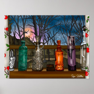 Affiche Réflexion Vases en verre coloré dans la fenêtre