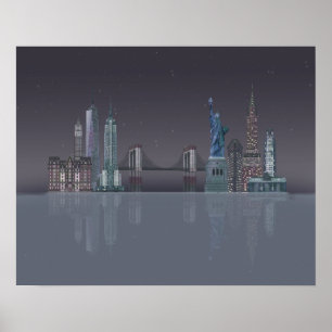 Affiche Réflexions de nuit d'horizon de New York
