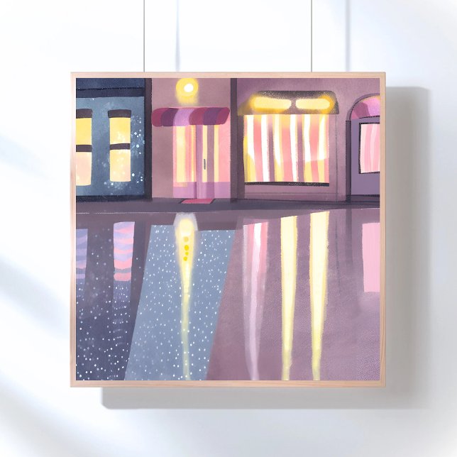 Affiche Réflexions pluvieuses | Aquarelle contemporaine Lo (Créateur téléchargé)