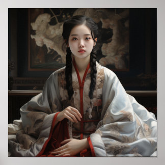 Affiche Réflexions sereines : Une fille chinoise captivant
