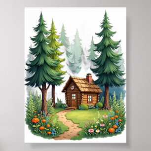 Affiche Refuge Naturel de Cabane Cottagecore Fleurs Sauvag
