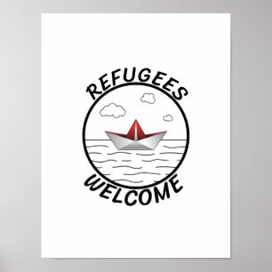 Affiche Réfugiés Bienvenue Livre de protestation Bateau Ca