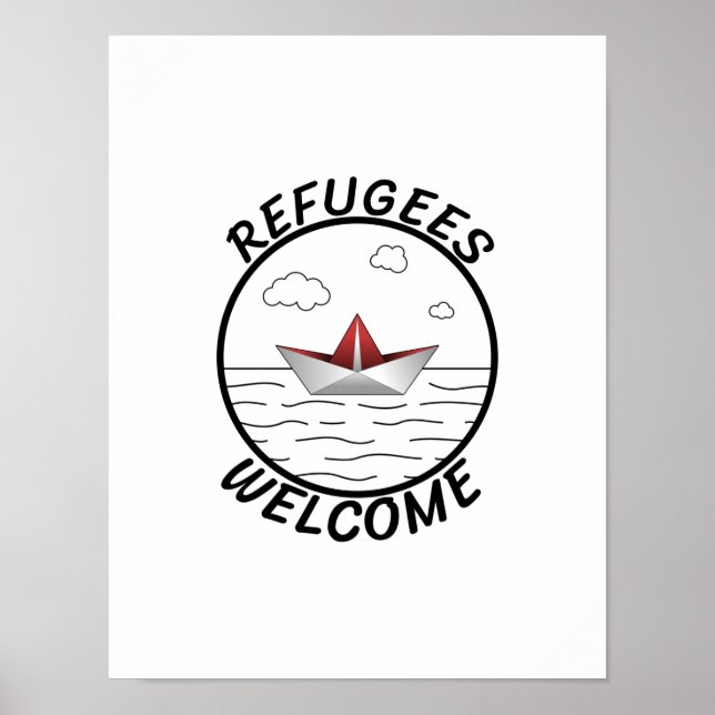 Affiche Réfugiés Bienvenue Livre de protestation Bateau Ca (Devant)
