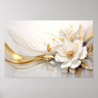 Affiche  Regal Abstraction: A White Rose Embracing Golden 