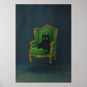 Affiche Regal Chat noir sur fauteuil vert