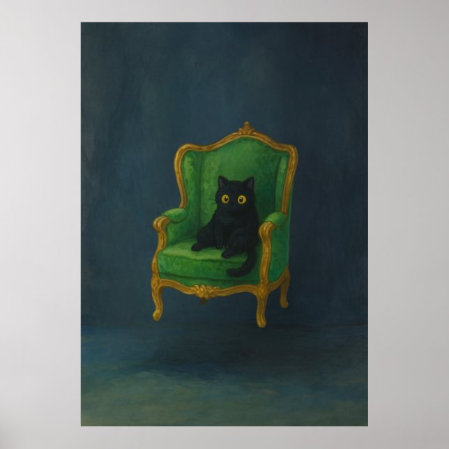 Affiche Regal Chat noir sur fauteuil vert (Devant)