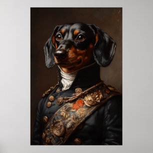 Affiche Regal Dachshund en uniforme militaire napoléonien