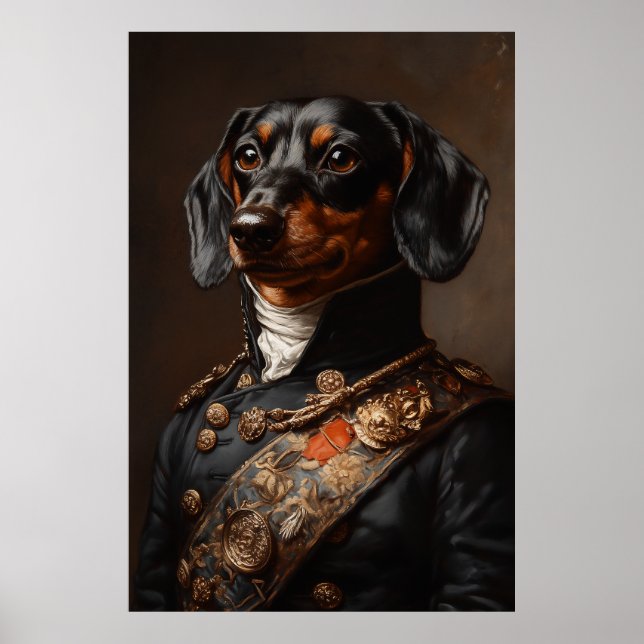 Affiche Regal Dachshund en uniforme militaire napoléonien (Devant)