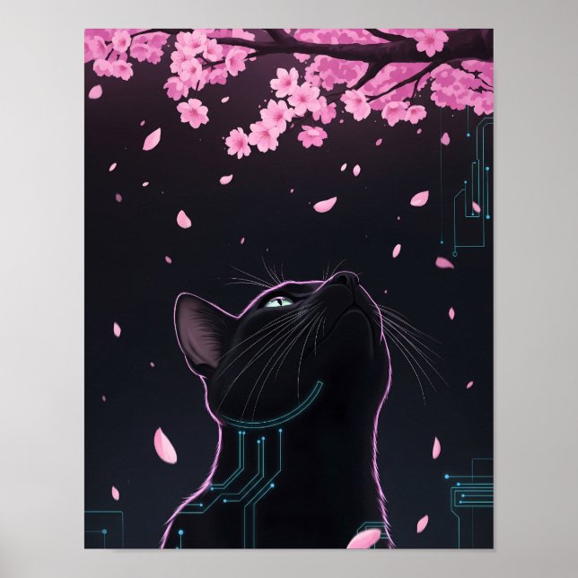 Affiche Regard en fleur de chats cybernétiques | Feline fu (Devant)