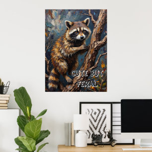 Affiche Regard féral : Raccoon dans les bois nus