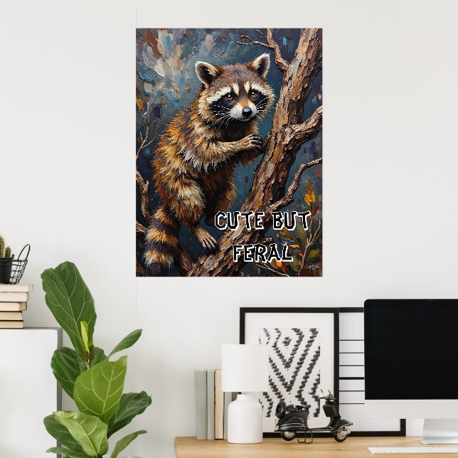 Affiche Regard féral : Raccoon dans les bois nus (Bureau à domicile)