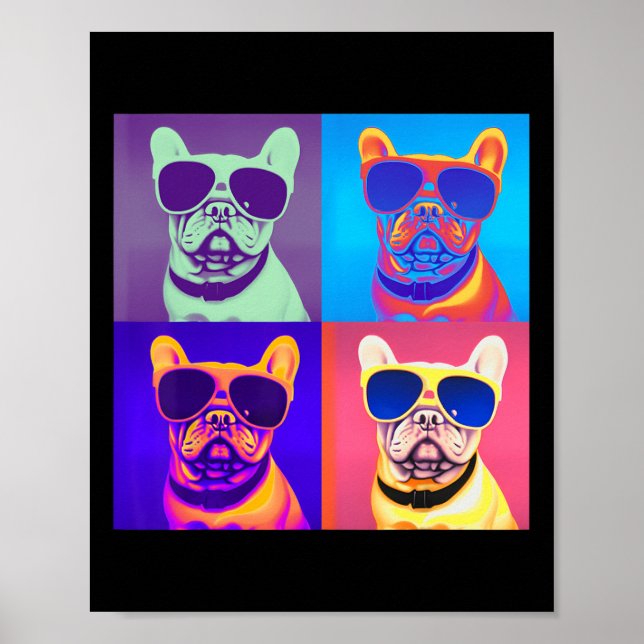 Affiche Regard Français Buldog Portant des lunettes de sol (Devant)