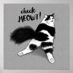 Affiche Regarde Meowt ! Amusant noir et blanc flot de chat