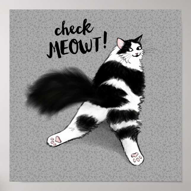 Affiche Regarde Meowt ! Amusant noir et blanc flot de chat (Devant)