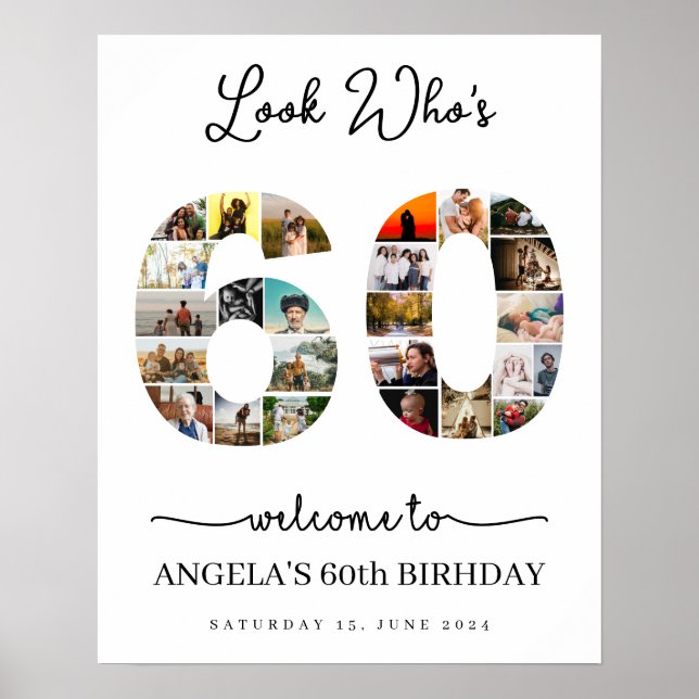 Affiche Regardez qui est 60 Photo Collage signe de la fête (Devant)