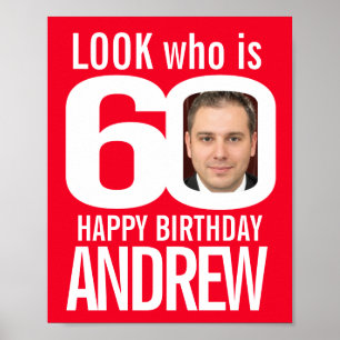 Affiche Regardez qui est 60 rouge blanc 60ème anniversaire