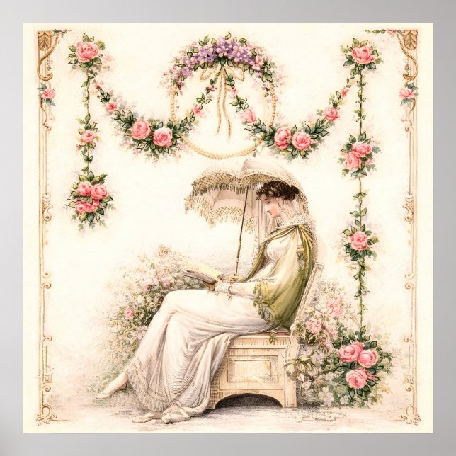 Affiche Regency Rose Garden Reading Lady (Devant)