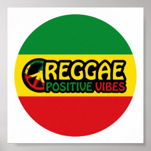 Affiche Reggae Music with positive vibes and reggae flag