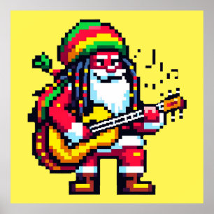Affiche Reggae Père Noël Fun Pixel Art Noël Musique Design