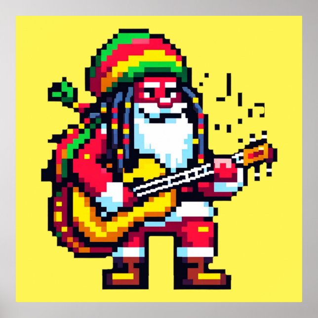 Affiche Reggae Père Noël Fun Pixel Art Noël Musique Design (Devant)