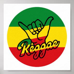 Affiche Reggae Shaka Mains aux couleurs reggae