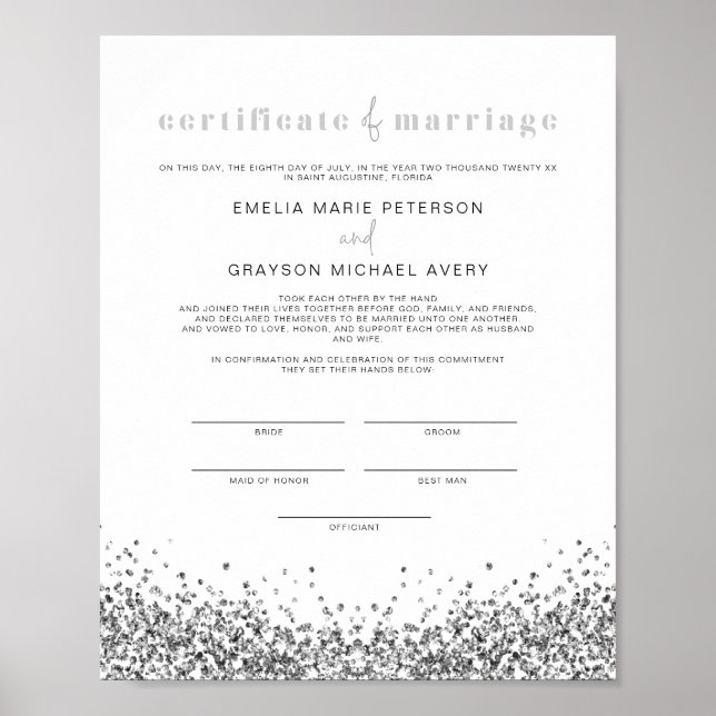 Affiche REGINA Glam Silver Sequins Certificat de mariage P (Devant)