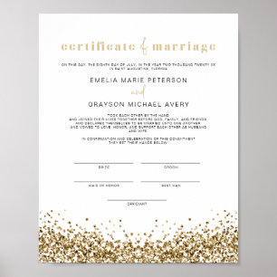 Affiche REGINA Glam Yellow Gold Marriage Certificate