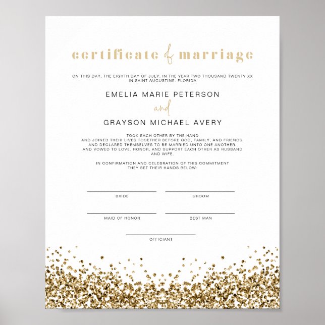 Affiche REGINA Glam Yellow Gold Marriage Certificate (Devant)