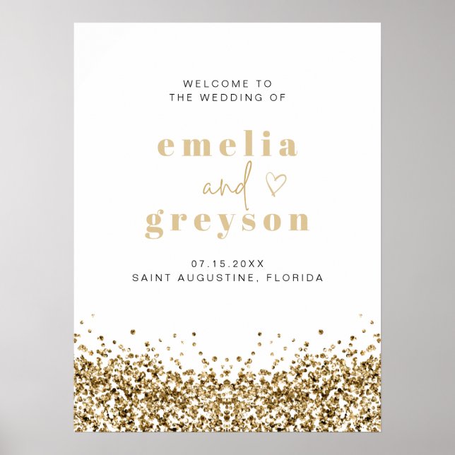 Affiche REGINA Glam Yellow Gold Sequins Mariage Bienvenue (Devant)