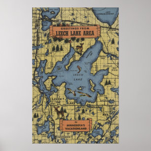 Affiche Région du lac Leech, Minnesota - Scènes à grandes 