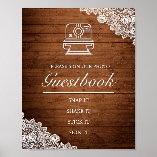 Affiche Registre de mariage avec panneau de bois rustique  (Devant)