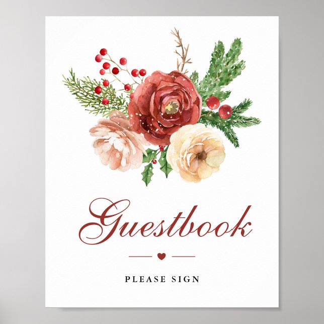 Affiche Registre de mariage Floral de Noël Feuillage de pi (Créateur téléchargé)
