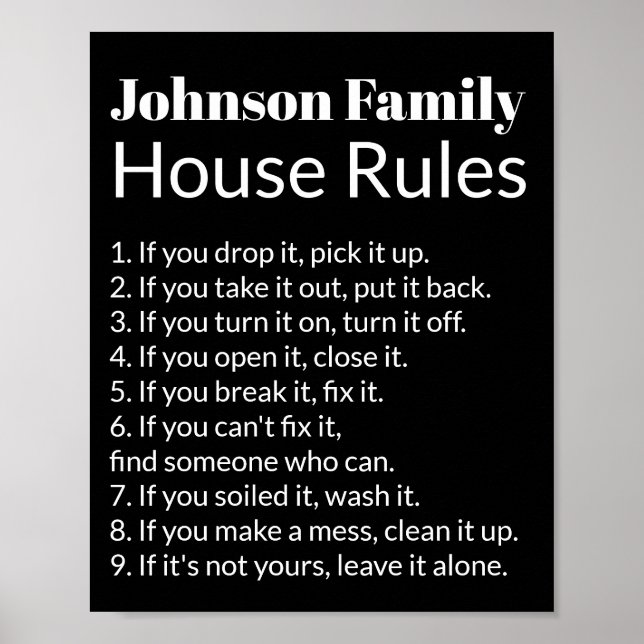 Affiche Règlement de la maison de famille Modèle de texte  (Devant)