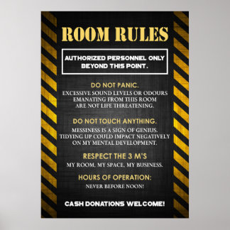 Affiche Règles de chambre amusantes pour les Ados